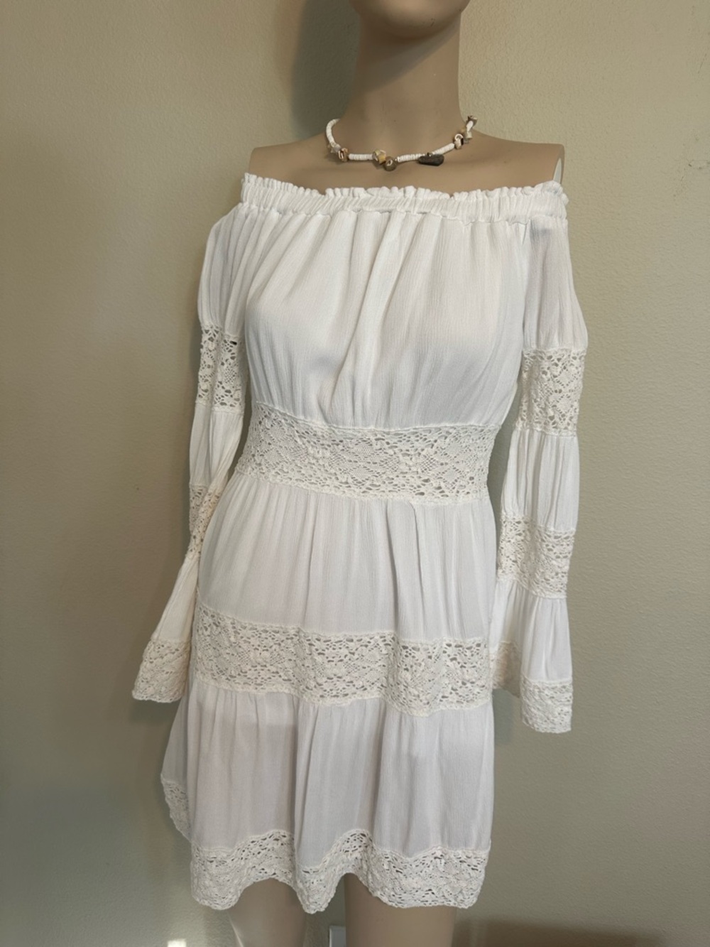 Missguided White Cream Lace Trim Off-Shoulder Mini Dress